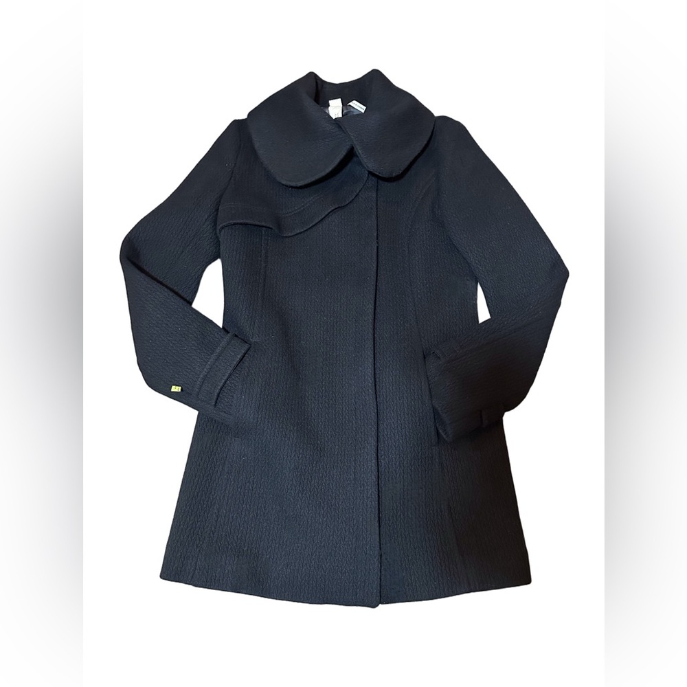 Soia & Kyo Wool Coat Black Textured Oversized Collar Size Small Made in Canada